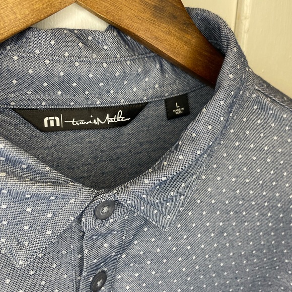 TravisMathew Blue Polka Dot Long Sleeve Polo - Picture 3 of 4